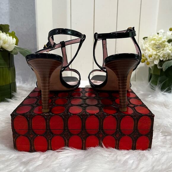 NEW Isaac Mizrahi Vintage Leather T-Strap Ankle Wrap High Heel Sandals Navy 5.5 - Picture 10 of 14